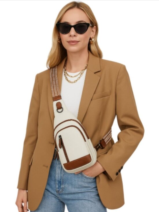 Cluci Handbags - Cluci Ivory Faux Leather Crossbody Sling Bag Water Scratch Resistant Reversible